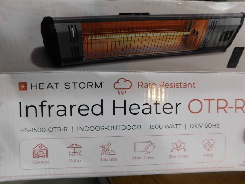 lot 124 image: New Heat Storm Tradesman 1,500-Watt Electric Outdoor Infrared Quartz Portable Space Heater with WallCeiling Mount and Remote