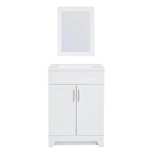 lot 43 image: Style Selections Kirkman 24-in White Single Sink Bathroom Vanity with White Cultured Marble Top (Mirror Included)