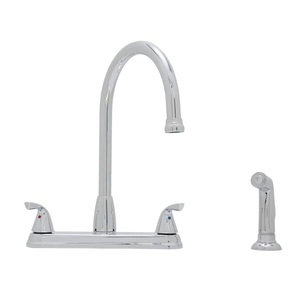 lot 102 image: Project Source Everfield Chrome 2-handle High-arc Kitchen Faucet (Deck Plate Included)
