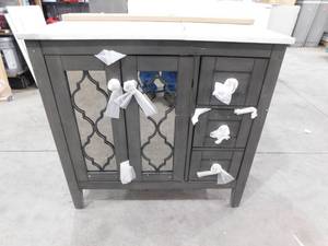 lot 19 image: allen  roth Everdene 36-in Gray Undermount Single Sink Bathroom Vanity with Carrera White Engineered Stone Top