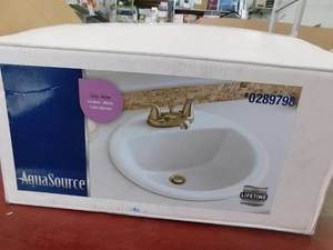 lot 61 image: AquaSource White Drop-In Round Traditional Bathroom Sink with Overflow Drain (19-in x 19-in)
