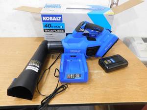 lot 94 image: New - Kobalt Gen4 40-volt 520-CFM 120-MPH Brushless Handheld Cordless Electric Leaf Blower 4 Ah (Battery & Charger Included)