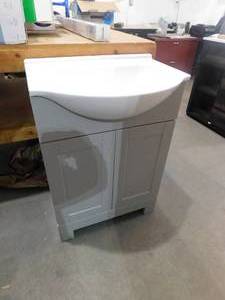 lot 96 image: Style Selections Euro 24-in Gray Single Sink Bathroom Vanity with White Cultured Marble Top