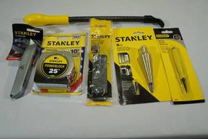 lot 28 image: Assorted Stanley Tools -Tape Measure, Utility Knife, Nail Set