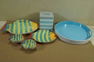 lot 192 image: Fish Serving Pieces with Tray and Tin