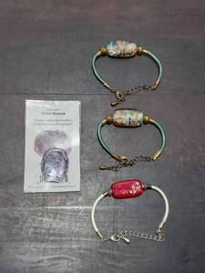 lot 50 image: Three Glass Bead Bracelets And Fenton Glass Bead