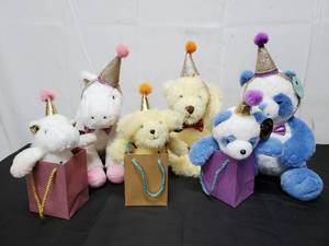 lot 214 image: Six FAO Schwarz Party Hat Stuffed Animals