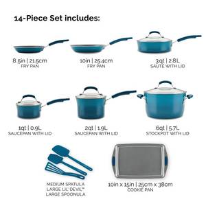 lot 12 image: Brand New Rachael Ray Classic Brights Kitchen in a Box 14-Pc. Nonstick Aluminum Cookware Set