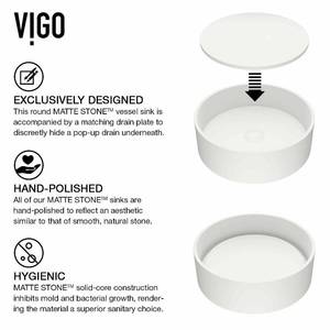 Vigo VG04016 Anvil 16 Circular Matte Stone Vessel Bathroom Sink - White