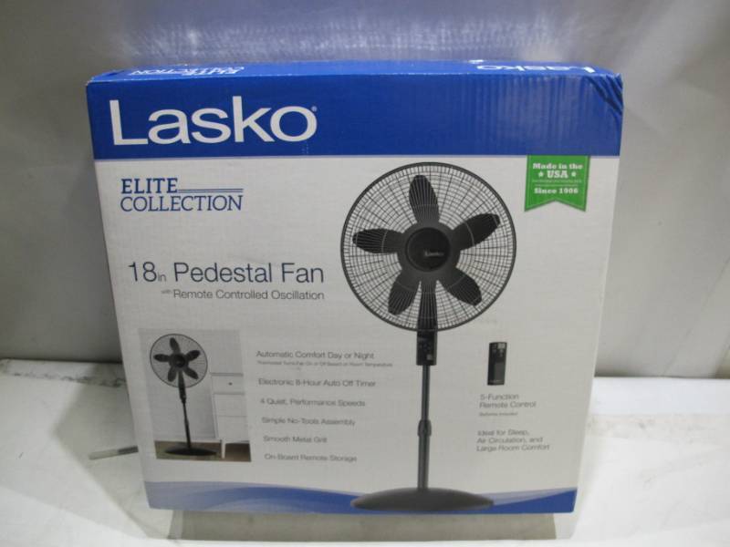 lot 37 image: Lasko Elite Collection 18-inch Pedestal Fan with Remote - Black
