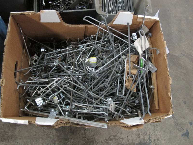 lot 9 image: Pallet of Peg Board Accessories, Hooks, Price Tag Holders