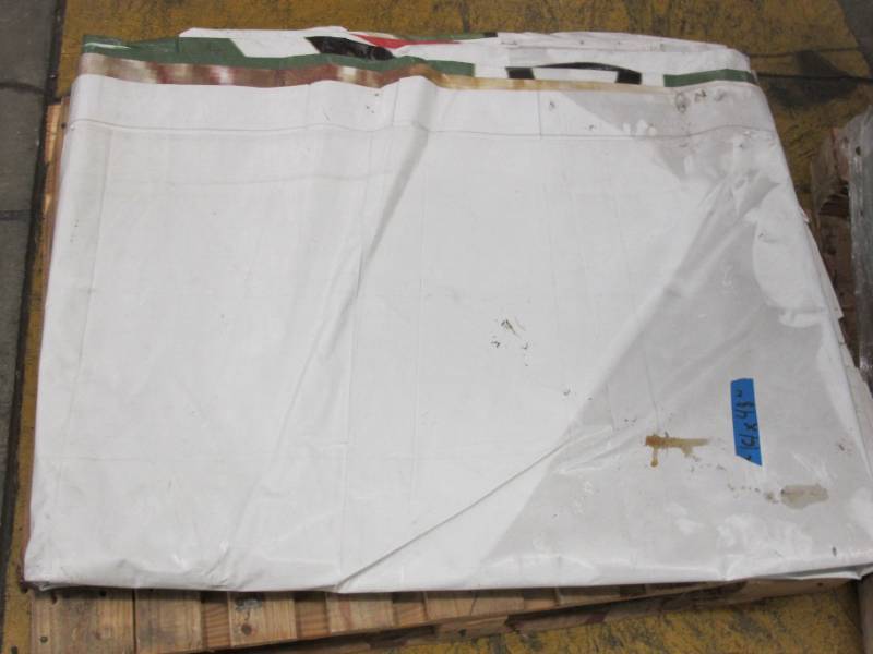 lot 140 image: 14 x 48 11 oz. Black Vinyl Tarp w Advertisement  Reused Billboard  13 mil Heavy Duty - A Grade