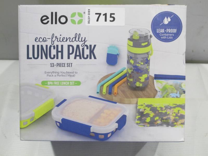 lot 198 image: Ello 13-Piece Kids Food Storage, Straws and Water Bottle Lunch Pack Set