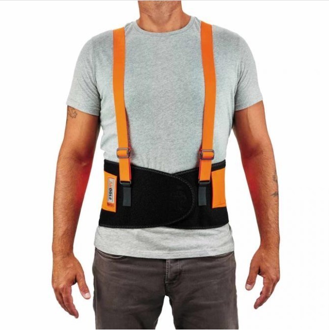 lot 850 image: NEW Ergodyne ProFlex 100HV Economy Spandex Hi-Vis Back Support Brace - Orange XL