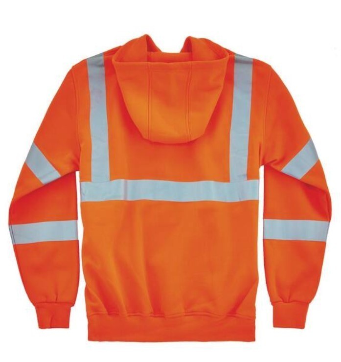 lot 852 image: NEW Ergodyne 3XL Hi Vis Orange Hooded Sweatshirt - ANSI Type R Performance Class 3