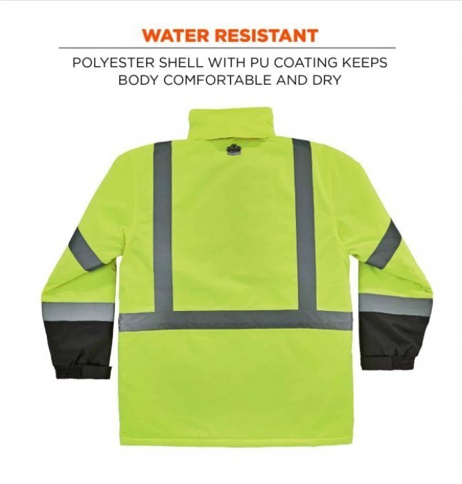lot 862 image: NEW Ergodyne GloWear 8384 Hi-Vis Winter Jacket Quilted Parka - Type R, Class 3 - 2XL Lime