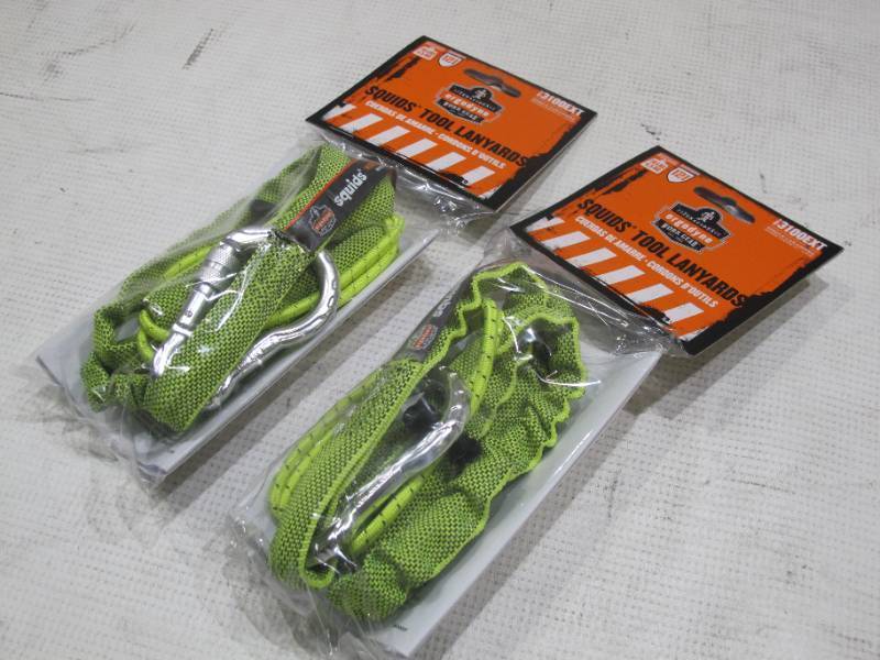 lot 881 image: NEW 2 Pack of Ergodyne Squids 3100EXT Extended Single Carabiner 10 lb Tool Lanyards
