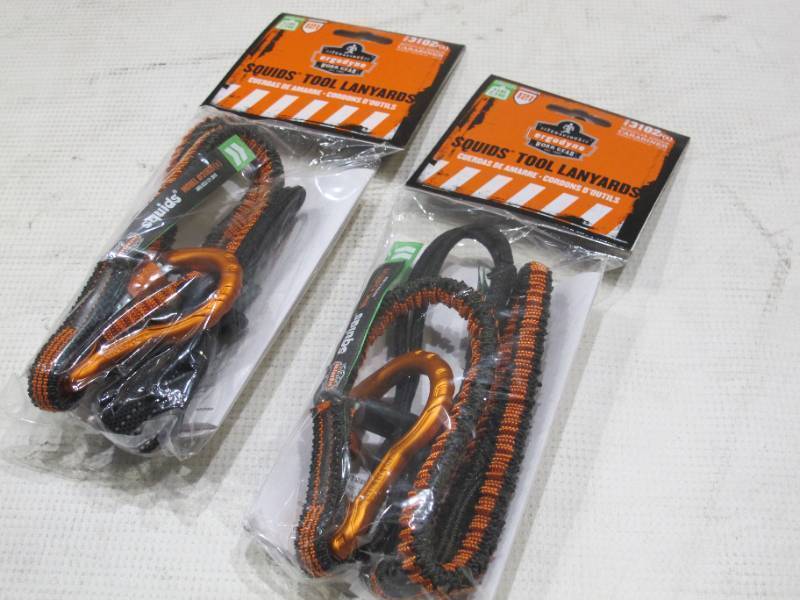 lot 887 image: NEW 2 Pack of Squids 3102F(x) Tool Lanyard - Detachable Carabiner and Cinch Loop - 5lbs
