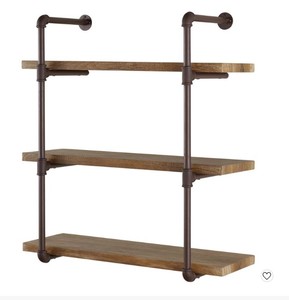 lot 80 image: 35 x 31.5 Three Tier Industrial Pipe Wall Shelf Natural - Danya B. - Missing Mounting Screws