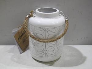 lot 239 image: NEW Paradise GL39074 White Metal Patio Lantern w20 LED Warm White String Light, 11