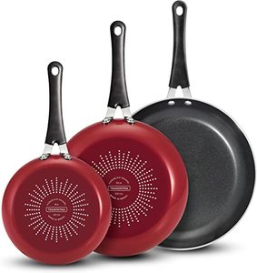 lot 264 image: NEW Tramontina 3-Piece Nonstick Fry Pan Set (8, 10 and 12) - Red