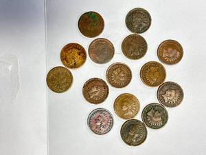 lot 15 image: Lot of 16 Different Year Indian Head Pennies (1879 to 1903)