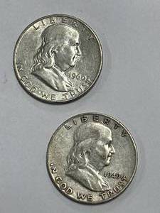 lot 39 image: Lot of 2 Franklin Half Dollars