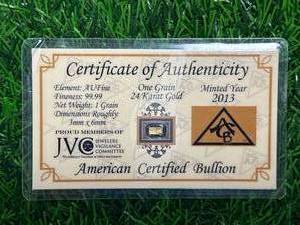 lot 61 image: 1 Grain 24 Karat Gold Bar