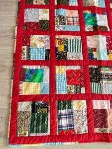lot 55 image: Vibrant Handmade Patchwork Style Quilt