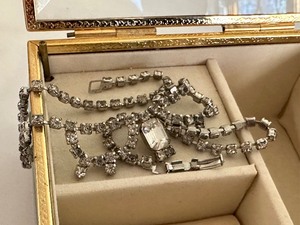 lot 30 image: Small Jewelry Box and Two Vintage Rhinestone Jewelry Necklaces