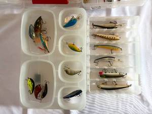 lot 160 image: Fishing Lures and Rubber Baits in Plastic Storage