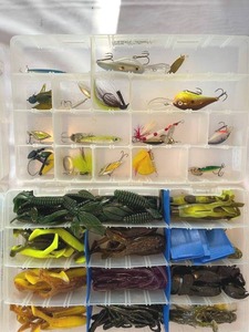 lot 168 image: Fishing Lures and Rubber Baits in Plastic Storage