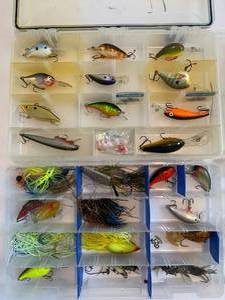 lot 170 image: Fishing Lure Lot in Plastic Storage