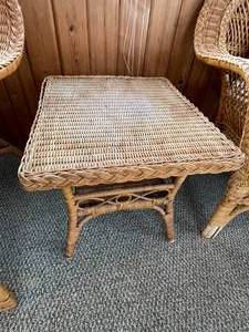 lot 187 image: Wicker Set with Cushions includes 2 Chairs, 2 Tables and Loveseat