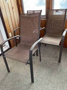 lot 188 image: 3 Metal and Mesh Patio Chairs