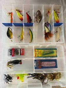 lot 205 image: Gander Mountain Canvas Tackle Box with Plastic Storage and Tackle