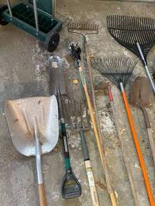 lot 211 image: Long Handled Tools with Rolling Rack
