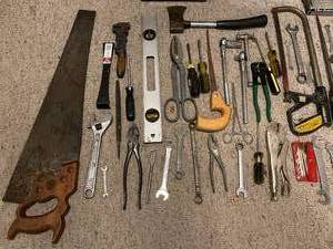 lot 239 image: Hand Tool Lot with Metal Tool Box