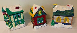 lot 275 image: 3 Lighted Ceramic Christmas Houses