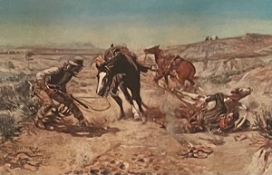 lot 69 image: Cinch Ring Framed Print by Charles M. Russell