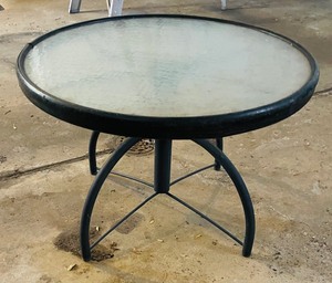 lot 108 image: Circular Metal Table with Swiveling Glass Top