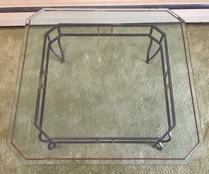 lot 12A image: Elegant Metal Table with Heavy Glass Top