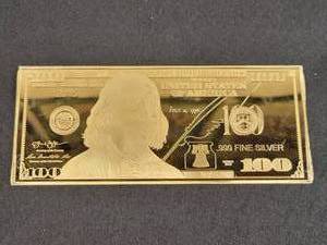 4oz .999 Fine Silver $100 Bill - Gold Plated