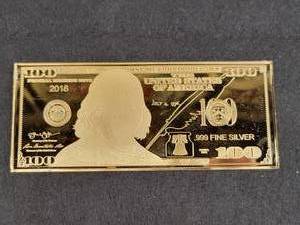 4oz .999 Fine Silver $100 Bill - Gold Plated