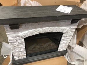StyleWell Pembroke 50 in. W Freestanding Faux Stone Infrared Wall Mantel Electric Fireplace in White, Has damage, Customer return, Review all pictures
