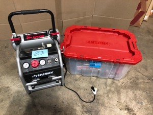 Mix Lot of assorted Husky Mechanic Tools sets, Compressor, storage box, Customer return, Review all pictures
