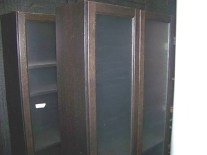 lot 117 image: Wood Cabinets with Clear Doors mounted to Wheeled Carts