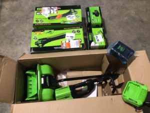 Mix Lot of assorted Greenworks, Snow Removal, Jet fan blower, Batteries, Open Box, Review all pictures