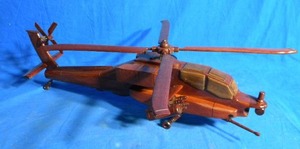 lot 18 image: Boeing AH-64 Apache Helicopter Handmade Wooden Model Military Airplane Hobbies G