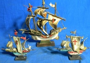 lot 120 image: Santa Maria Pinta and Drake Wooden Model Sailing Ships